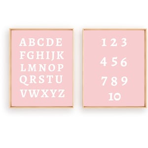 Alphabet Number Poster, Pink Alphabet Poster, Printable Educational Art, Homeschool Decor, Kids Room Decor, Nursery Decor, Preschool Art