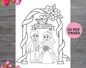 Wedding Coloring Book, Kids Activity Pages, 20 Designs (PDF)