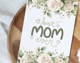 Tarjeta "Mamá para siempre" con flores, 5x7, imprimible (descarga digital)