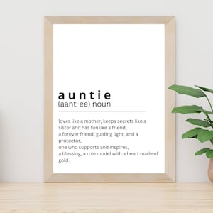 Auntie Definition Wall Art, Aunt Poster, Aunt Definition Meaning, Gift For Aunt, Gift From Niece, Nephew, Aunt To Be Present, Aunties Bestie