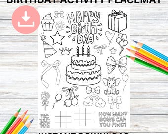 Bow Birthday Party Coloring Page Activity (Digital Download)