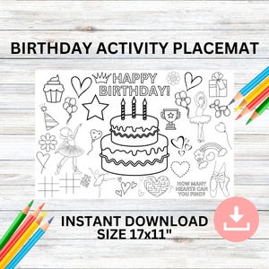 Birthday Coloring Page, Ballerina Theme Birthday Party Activity Coloring Placemat, Printable Ballet Birthday Coloring Sheet, Party Favors