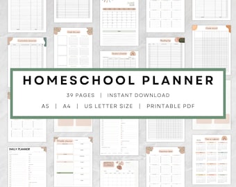 Homeschool Planner, Lesson Planner Bundle, Teacher Lesson Planner Pages, Minimalist Simple Planner, Homeschool Schedule, 2024-2028 Calendar