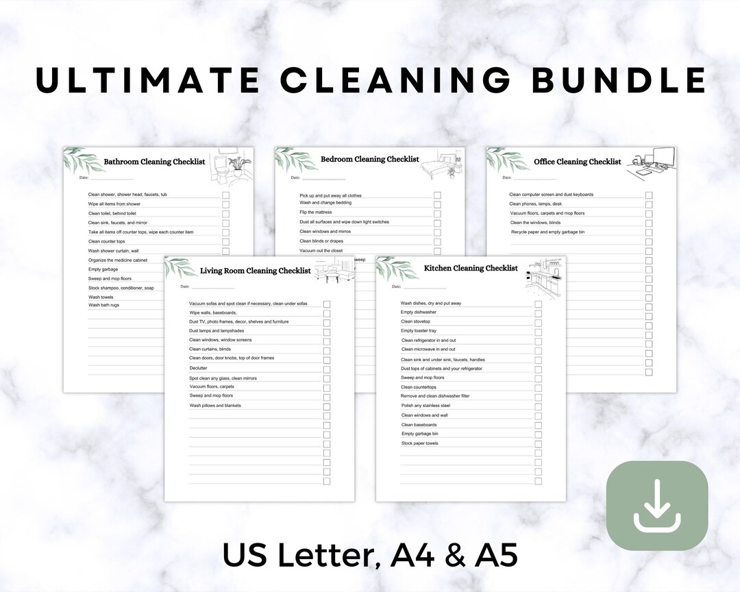 Printable cleaning checklist bundle cleaning template blank cleaning