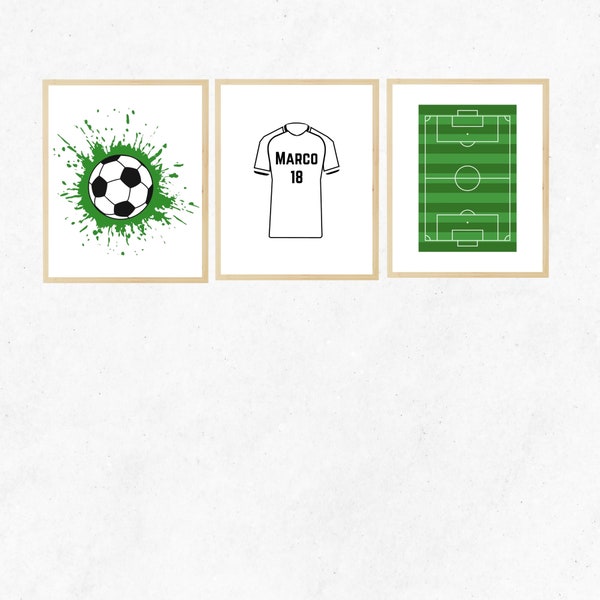 Personalized Name Soccer Gallery Wall Set of 3 Prints, Boy Room Decor, Sport Wall Art, Soccer Poster, Soccer Lover Gift, Instant Download