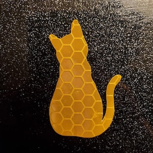 Highly Reflective Cat Sticker - Be visible in the dark, Waterproof, Safety Sign for Car, Bumper, Backpack, Cat sitting - Orange Yellow