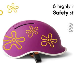 6 Highly Reflective Safety Stickers for Helmet, Bike, Backpack - Flower Waterproof Orange Yellow