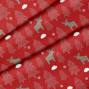 Christmas Trees Moose Theme Fabric, Premium Quality Fabric - For Quilting, DIY, Crafting Perfect For All Your Projects.