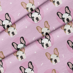 Cute French Bulldog Face Theme Fabric, Premium Quality Fabric - For Quilting, DIY, Crafting Perfect For All Your Projects.