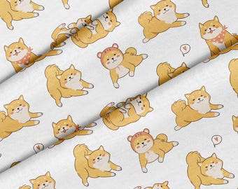 Cute Shiba Inu Dog Theme Fabric, Premium Quality Fabric - For Quilting, DIY, Crafting Perfect For All Your Projects.