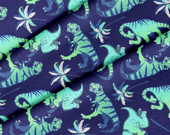 Dinosaurs Palm Trees Theme Fabric, Premium Quality Fabric - For Quilting, DIY, Crafting Perfect For All Your Projects.