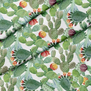 Tessuto con tema cactus bianco, tessuto di qualità premium, per quilting, fai da te, artigianato, perfetto per tutti i tuoi progetti.