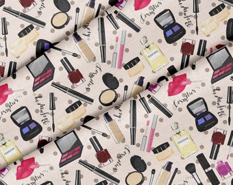 Cosmetics Lipstick Theme Fabric, Premium Quality Fabric - For Quilting, DIY, Crafting Perfect For All Your Projects.