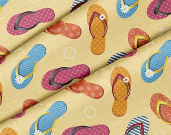Summer Flip Flop Theme Fabric, Premium Quality Fabric - For Quilting, DIY, Crafting Perfect For All Your Projects.