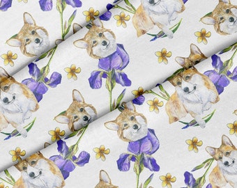 Tessuto con tema Corgi e fiori, tessuto di qualità premium, per quilting, fai da te e artigianato, perfetto per tutti i tuoi progetti.