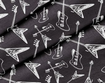 Electric Guitar Rock And Roll Theme Fabric, Premium Quality Fabric - For Quilting, DIY, Crafting Perfect For All Your Projects.