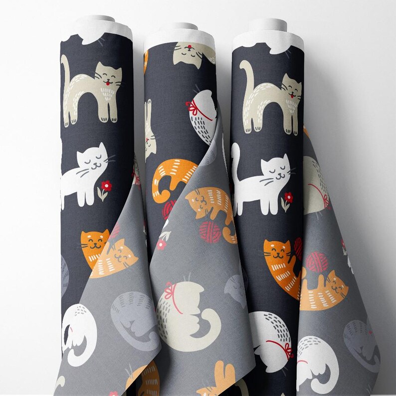 Playful Cat Pattern Playful Cats Theme Fabric, Premium Quality Fabric - for Quilting, DIY ...