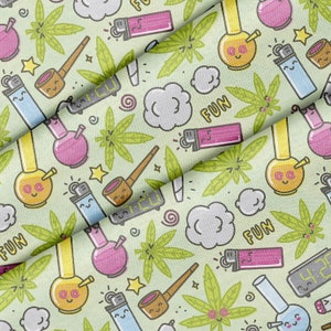 Tela con temática de dibujos animados de marihuana, tela de primera calidad, para acolchar, bricolaje y manualidades, perfecta para todos tus proyectos.