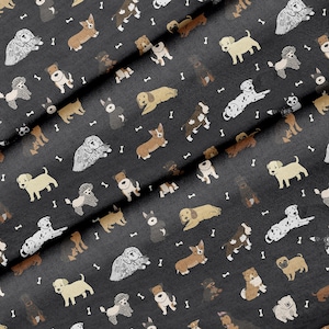 Tecido temático de cães adoráveis, tecido de qualidade premium – para quilting, faça você mesmo, artesanato perfeito para todos os seus projetos.