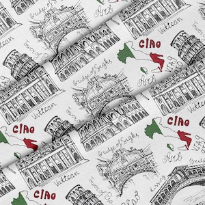 Tela con temática de monumentos de Italia, tela de primera calidad, para acolchado, bricolaje y manualidades, perfecta para todos sus proyectos.