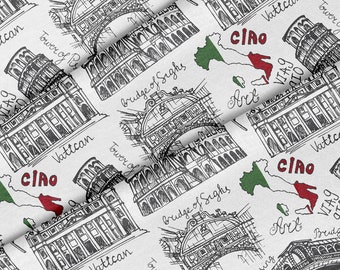 Italy Landmarks Theme Fabric, Premium Quality Fabric - For Quilting, DIY, Crafting Perfect For All Your Projects.