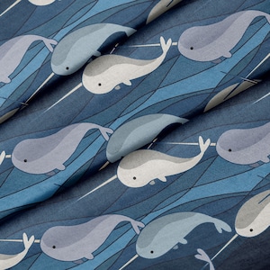 Tessuto con tema balena narvalo, tessuto di qualità premium, per quilting, fai da te e artigianato, perfetto per tutti i tuoi progetti.
