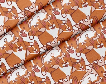 Tessuto con motivo a cane Corgi in stile cartone animato, tessuto di alta qualità - Ideale per quilting, fai da te e lavori creativi. Perfetto per tutti i tuoi progetti.