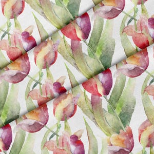 Tissu aquarelle sur le thème des fleurs de tulipes, tissu de qualité supérieure - Pour le courtepointe, le bricolage, la création, parfait pour tous vos projets.