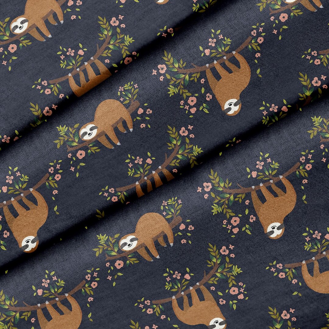 Cute Sloth on Trees Theme Fabric, Premium Quality Fabric - for Quilting ...