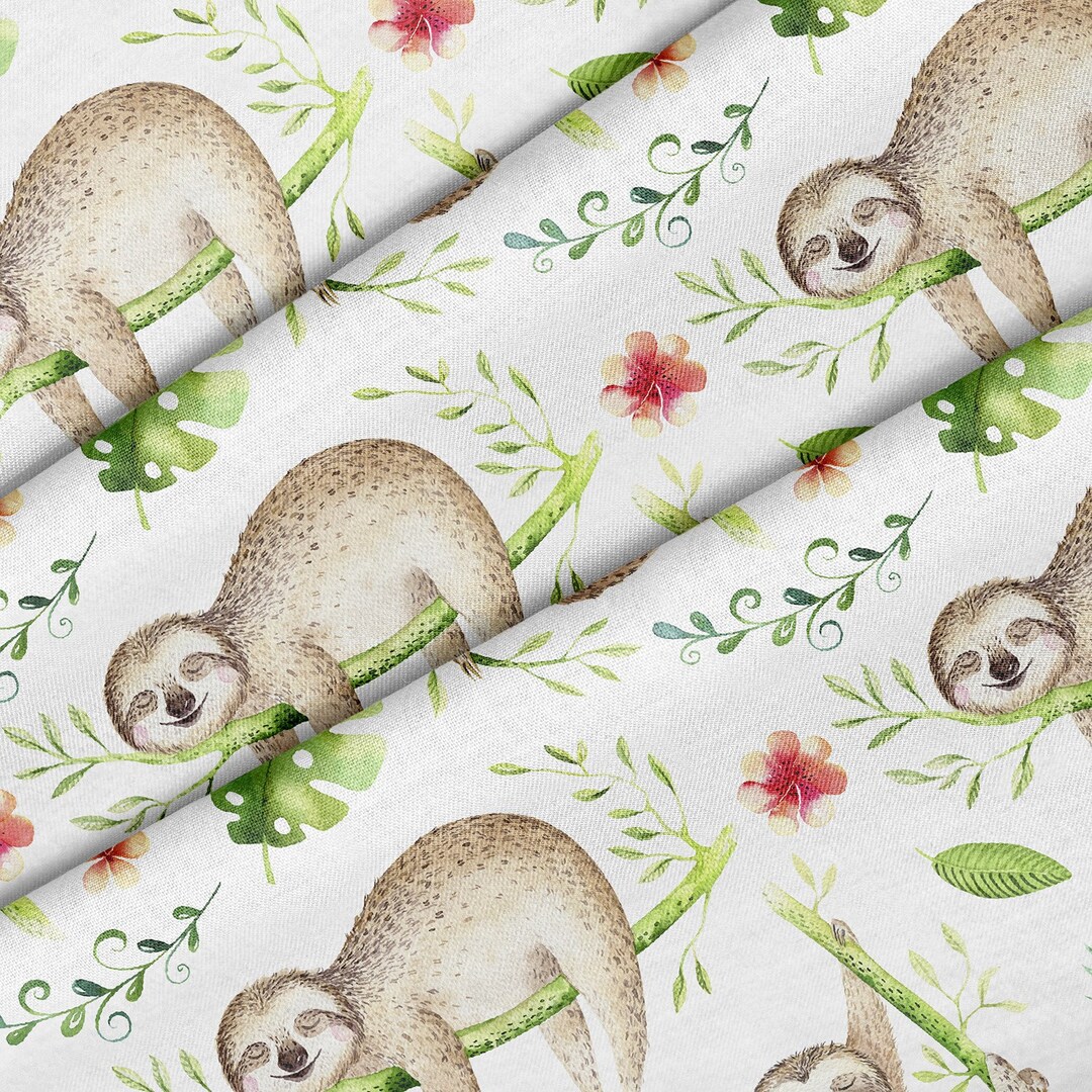 Baby Sloths Theme Fabric, Premium Quality Fabric - for Quilting, DIY ...