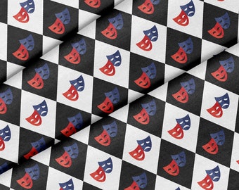 Theater Masks Theme Fabric, Premium Quality Fabric - For Quilting, DIY, Crafting Perfect For All Your Projects.