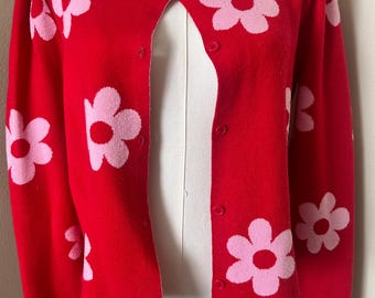 Pink Floral Cropped Cardigan | Y2K Flower Sweater | Coquette Retro Knit |