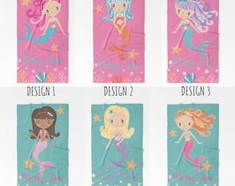 Personalized Mermaid Towel, Custom Mermaid Beach Towel, Watercolor Mermaid Beach Towel, Custom Beach Towel for Girls