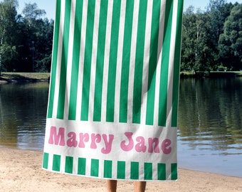 Personalized beach towel retro striped, retro beach towel, retro custom beach towel for brides, beach towel for bachelorette