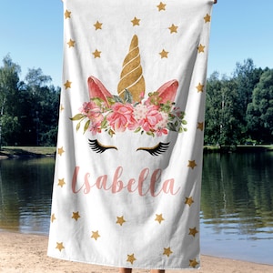 Personalized unicorn beach towel, cute unicorn beach towel, custom unicorn beach towel, custom beach towel for kids, beach towel