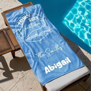 Family Trip 2025 Beach Towel, Personalized Vacation Towels, Matching Family Beach Towels, Name Towels for Summer Trip, Group Travel Gift