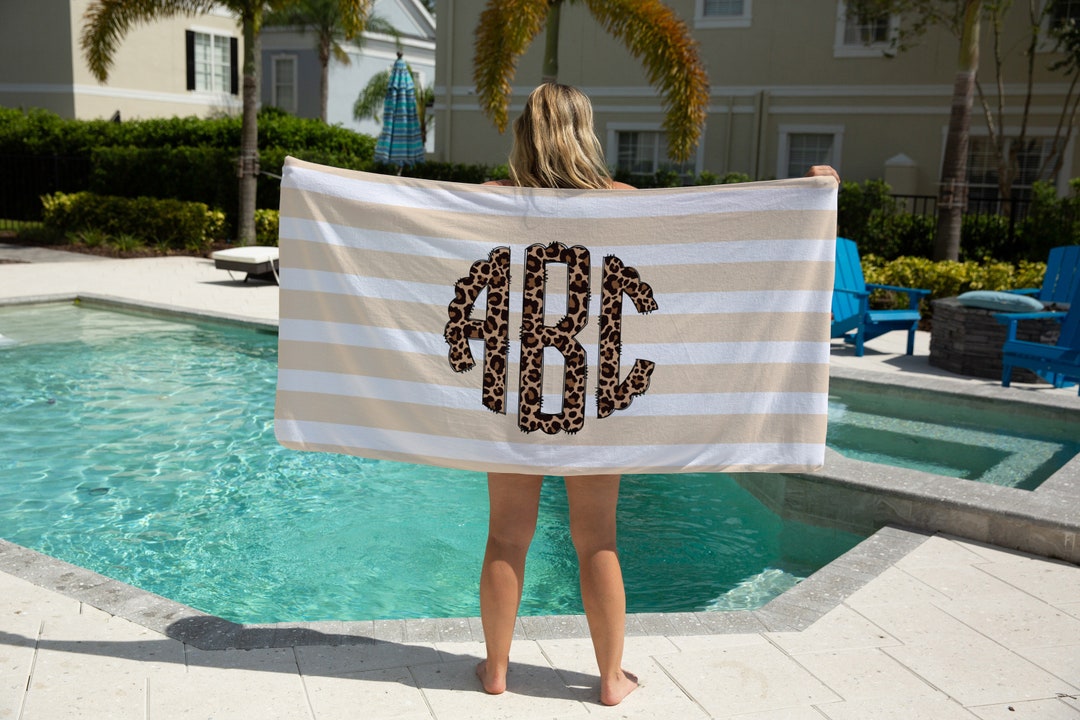Monogrammed Beach Towel, Custom Leopard Beach Towel, Company Name Beach Towel, Custom Beach