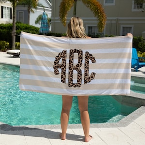 Personalized Monogrammed beach towel for women, leopard beach towel, name beach towel, gift for her