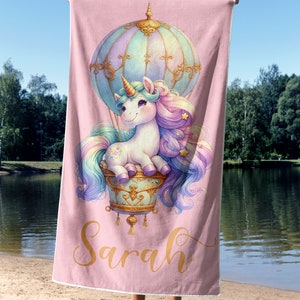 Personalized unicorn beach towel for girl, name beach towel, beach towel for daughter, custom beach towel for kids, beach towel gift