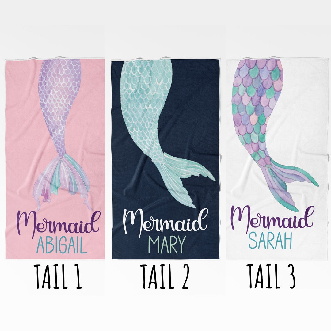 Personalized Mermaid Beach Towel, Cute Mermaid Beach Towel, Custom