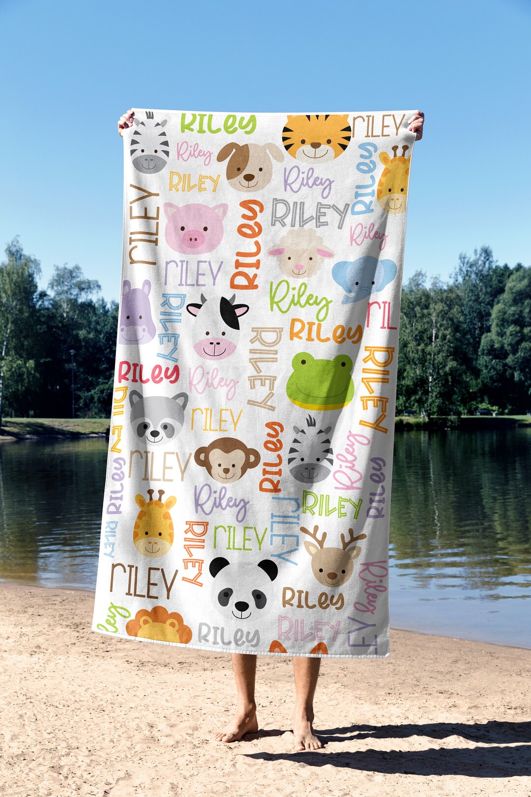 Personalized Animal Beach Towel, Animal Beach Towel, Custom Towel Gift