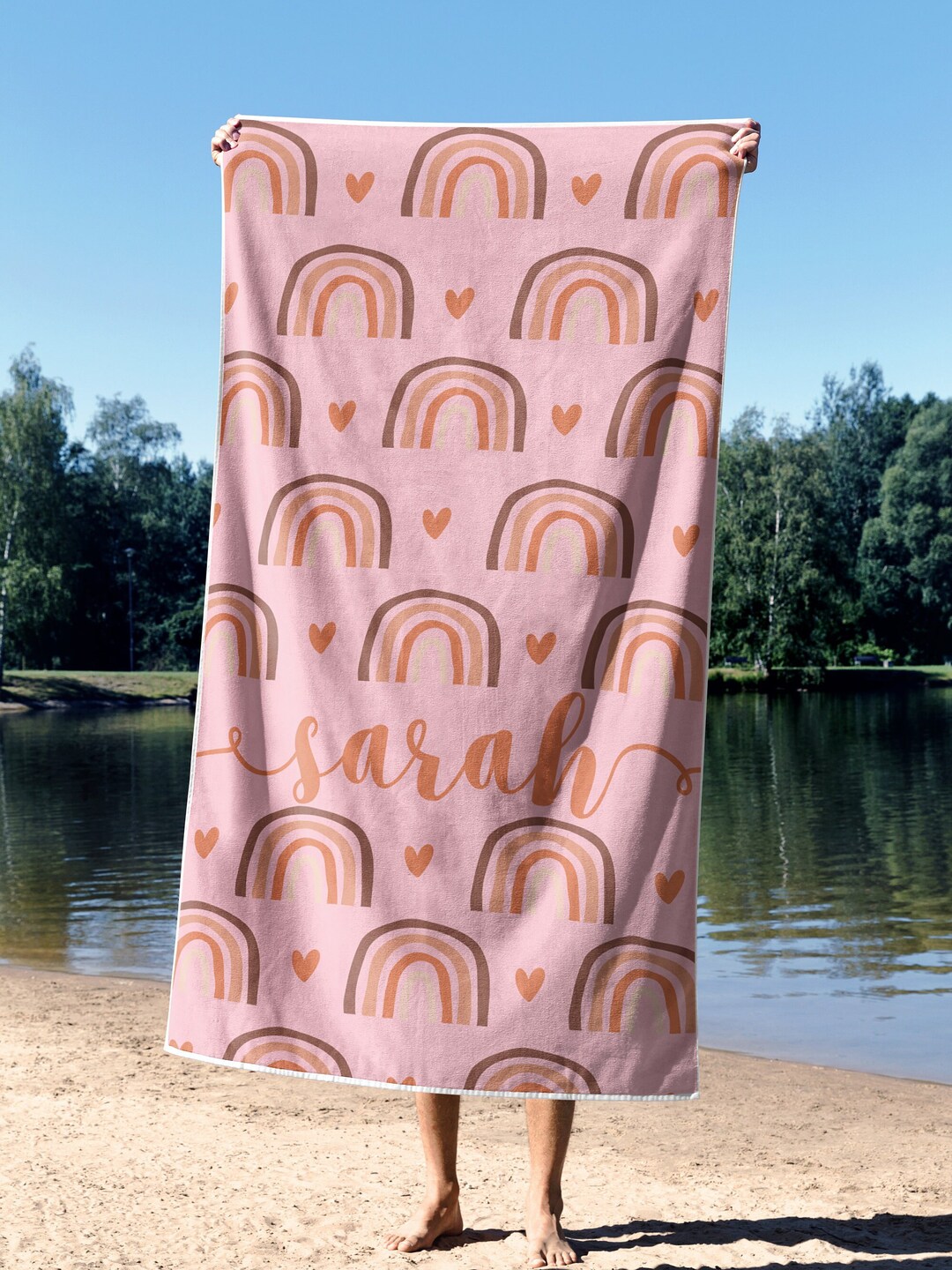 Custom Rainbow Beach Towel, Boho Beach Towel, Name Beach Towel, Kids