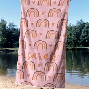 Custom Rainbow Beach Towel for girl, Retro Beach Towel, Name Beach Towel, Kids Beach Towel, Beach Towel gift