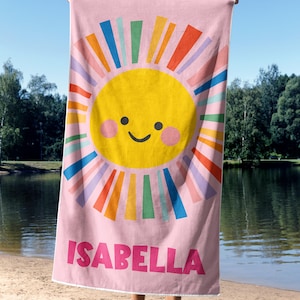 Personalized Rainbow Sun Beach Towel, Sun Beach Towel, Custom Colourful Beach Towel, Custom Beach Towel for Kids