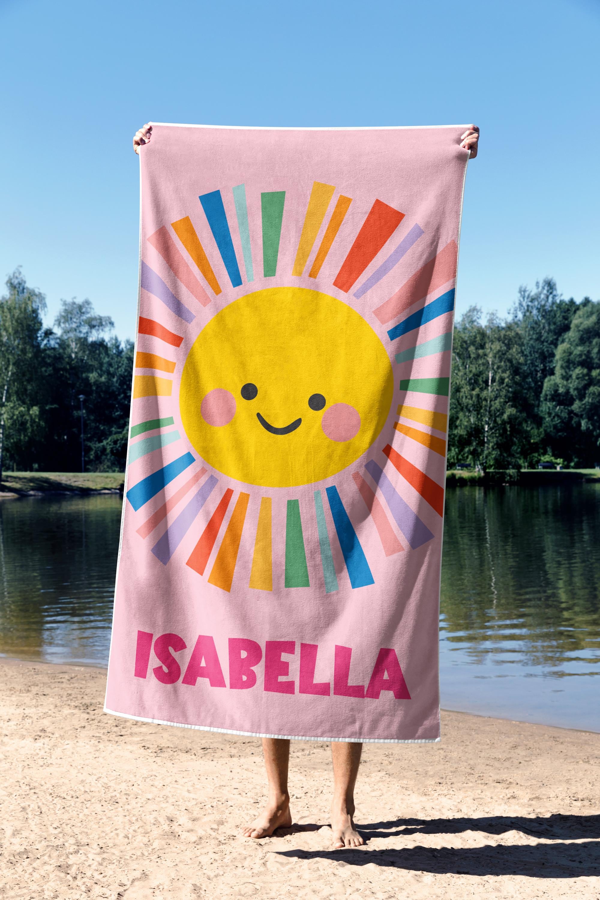 Personalized Rainbow Sun Beach Towel, Sun Beach Towel, Custom Colourful Beach Towel, Custom Beach Towel for Kids