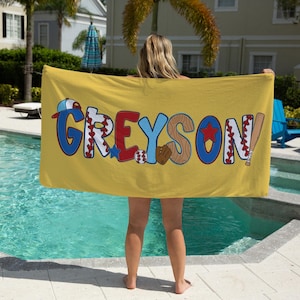 Personalized Baseball Beach Towel, Baseball Team Beach Towel, Custom Game day Beach Towel, Custom Beach Towel for Boys