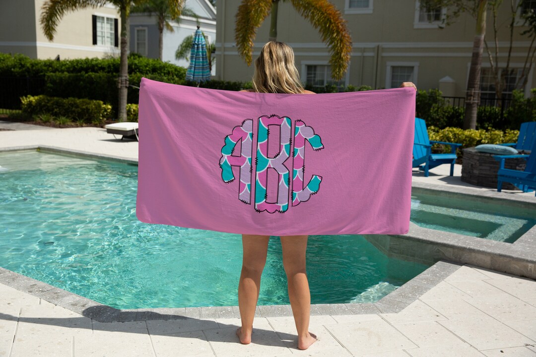 Monogrammed Beach Towel, Custom Mermaid Beach Towel, Company Name Beach