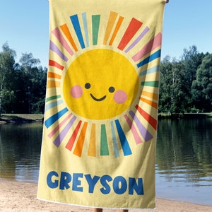 Personalized Rainbow Sun Beach Towel, Sun Beach Towel, Custom Colourful Beach Towel, Custom Beach Towel for Kids