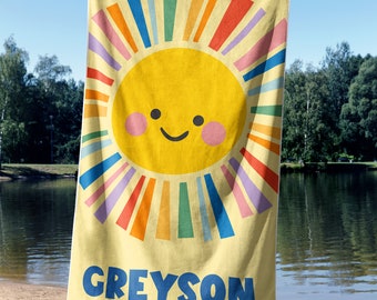 Personalized Rainbow Sun Beach Towel, Sun Beach Towel, Custom Colourful Beach Towel, Custom Beach Towel for Kids