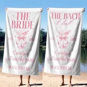 The Bride and Bach Beach Towel, Personalized Bridal Towel for Bachelorette Trip, Wedding Gift for Bride, Bach Club Towel, Bride Pool Towel